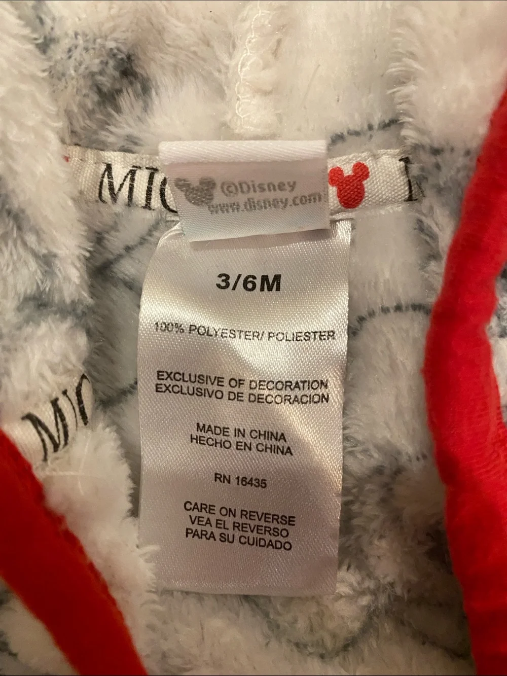 Disney Baby Mickey Mouse Plush Hooded Robe for Bath or Swim 3/6 months